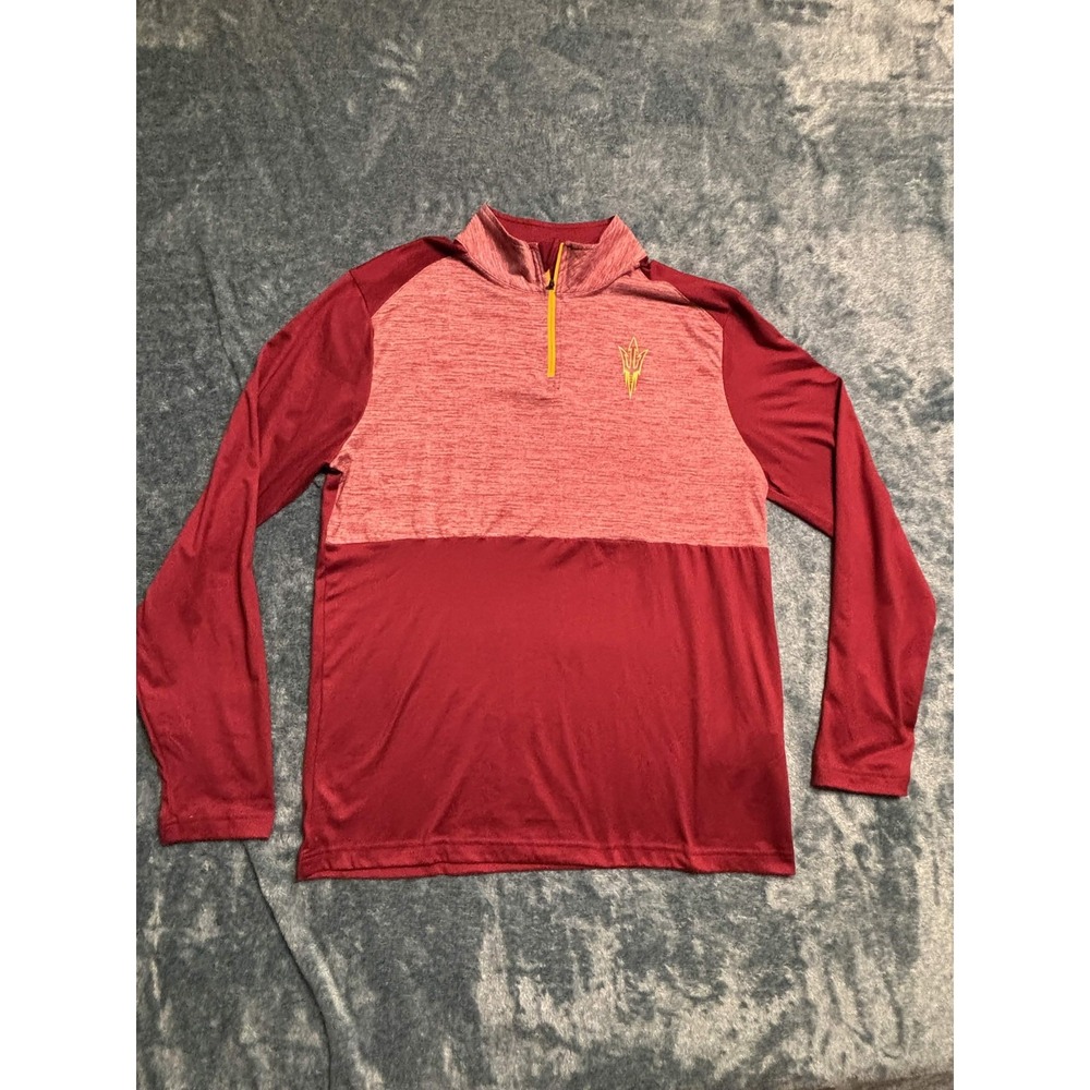Captivating ASU Sun Devils Quarter-Zip Pullover Men L Maroon Performance Shirt